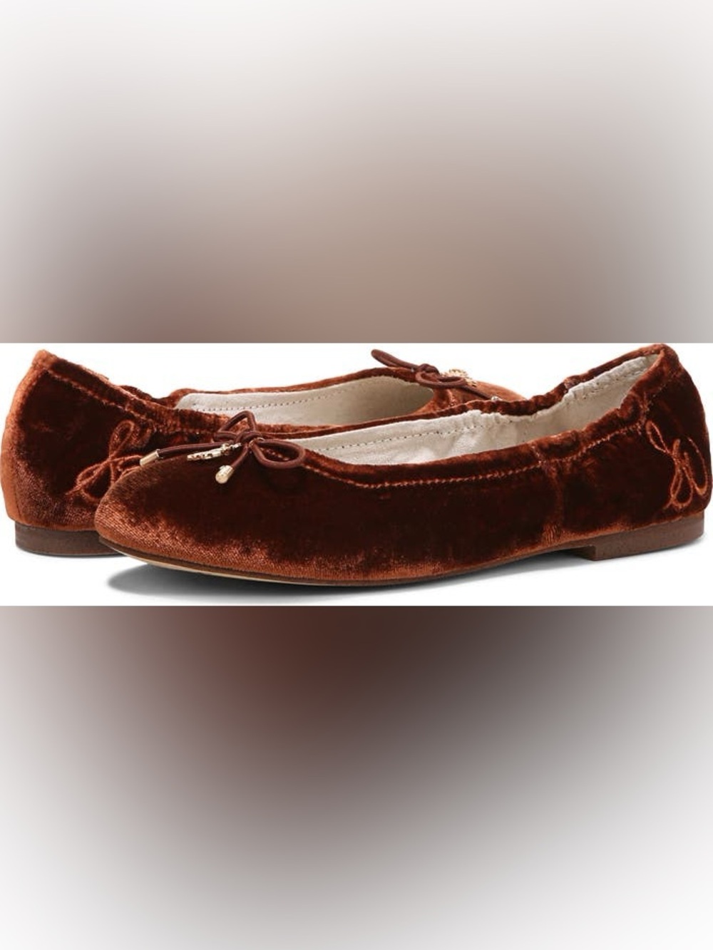 SAM EDELMAN FELICIA KIDS VELVET BALLET FLATS IN COPPER 2 - Picture 2 of 12